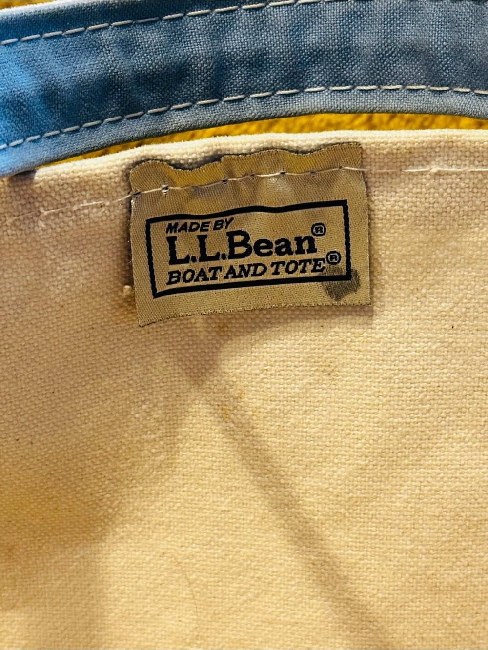 Vintage LL Bean Boat & Tote Cream Light Blue Trim Canvas Size L USA Beach Travel - Picture 7 of 8